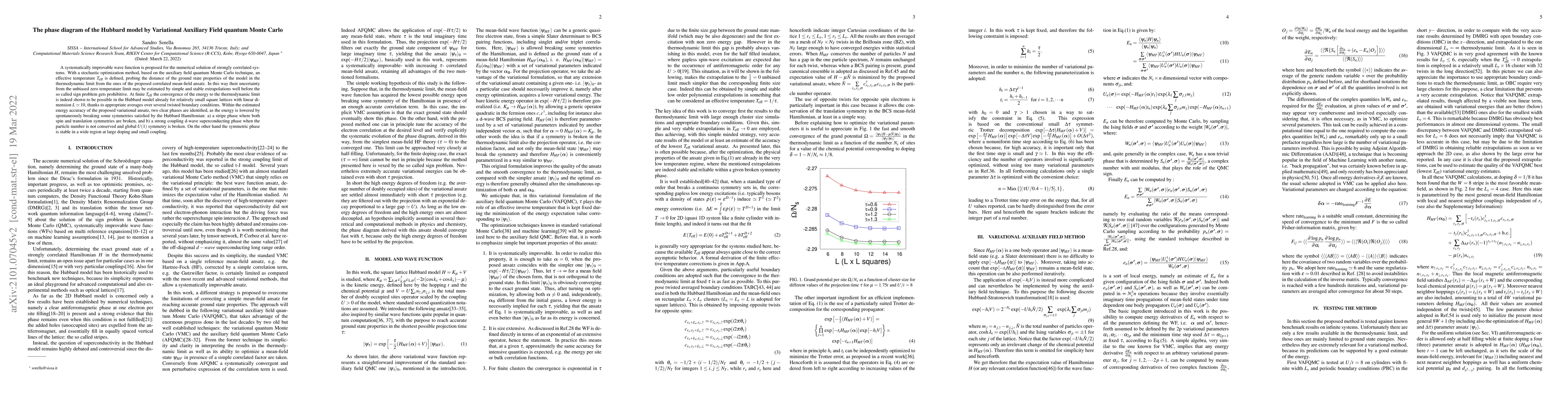 Thumbnail for The phase diagram of the Hubbard model by Variational Auxiliary Field
  quantum Monte Carlo