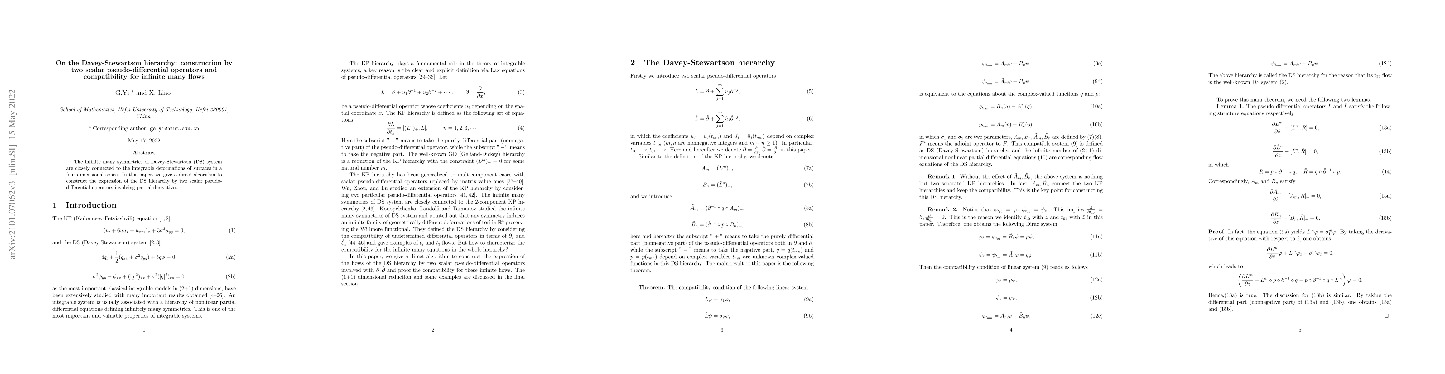 Thumbnail for On the Davey-Stewartson hierarchy: construction by two scalar
  pseudo-differential operators and compatibility for infinite many flows