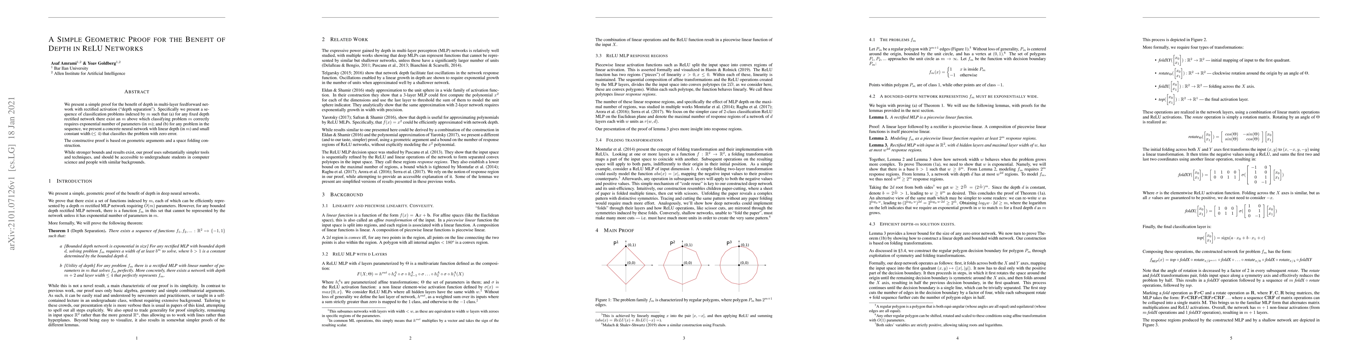 Thumbnail for A simple geometric proof for the benefit of depth in ReLU networks