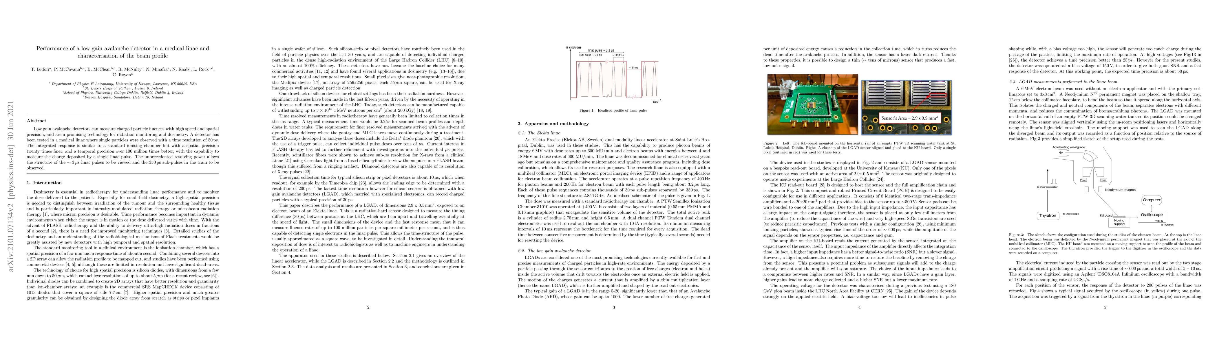 Thumbnail for Performance of a low gain avalanche detector in a medical linac and
  characterisation of the beam profile