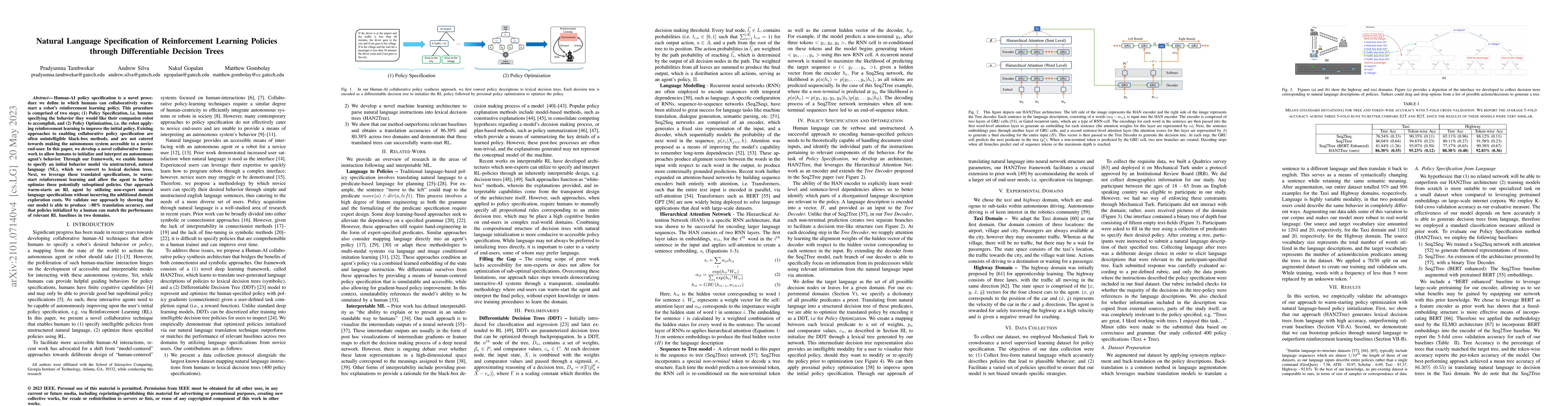 Thumbnail for Natural Language Specification of Reinforcement Learning Policies
  through Differentiable Decision Trees