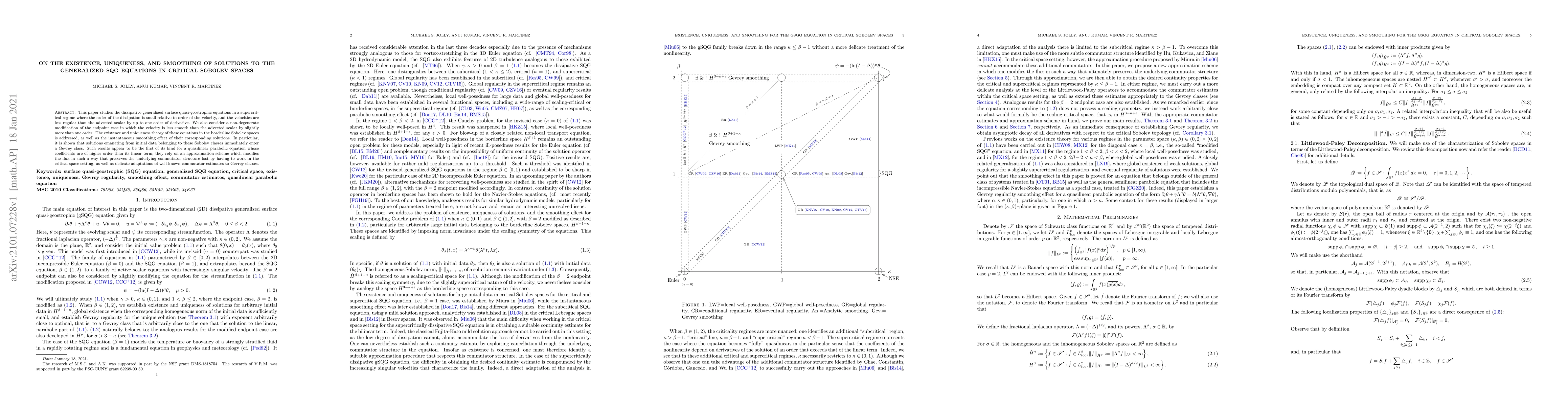 Thumbnail for On the existence, uniqueness, and smoothing of solutions to the
  generalized SQG equations in critical Sobolev spaces
