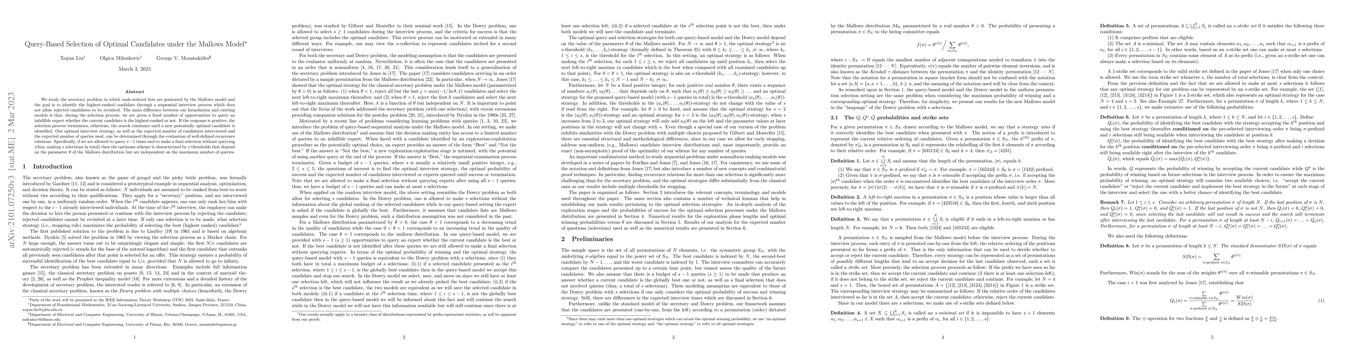 Thumbnail for Query-Based Selection of Optimal Candidates under the Mallows Model