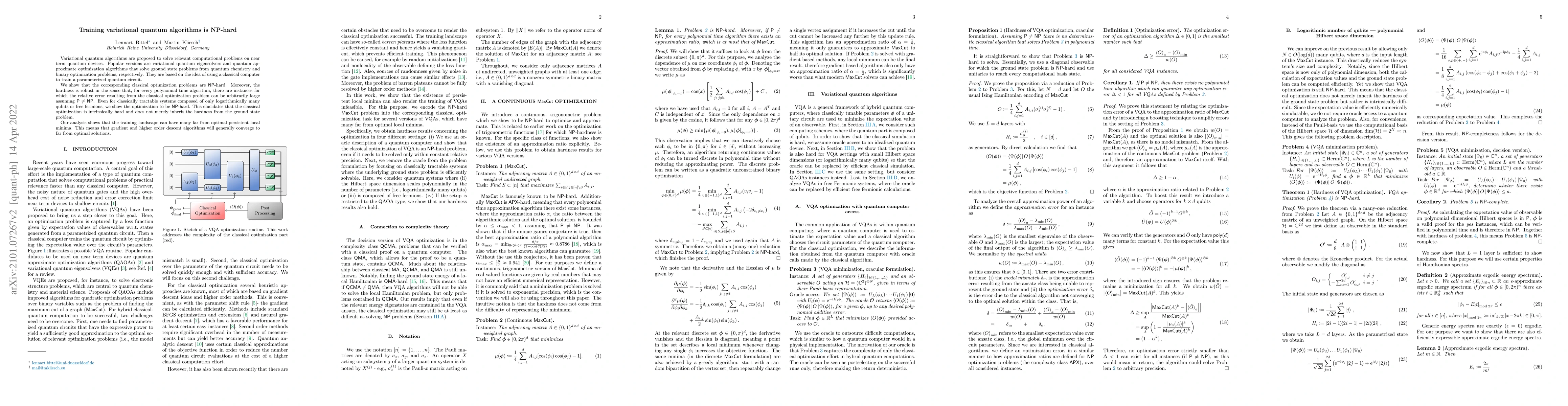 Thumbnail for Training variational quantum algorithms is NP-hard