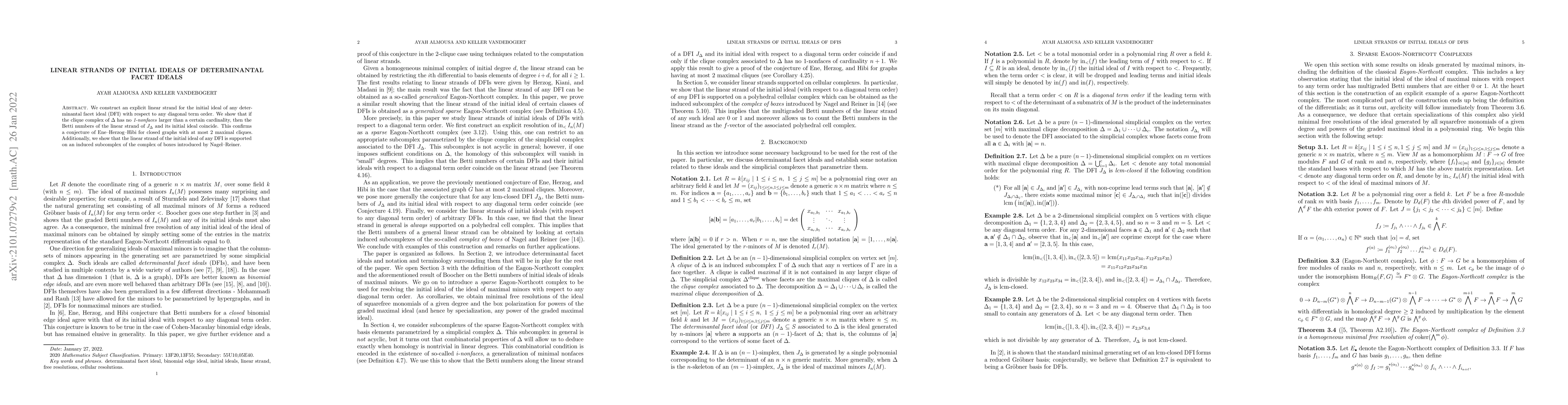 Thumbnail for Linear Strands of Initial Ideals of Determinantal Facet Ideals
