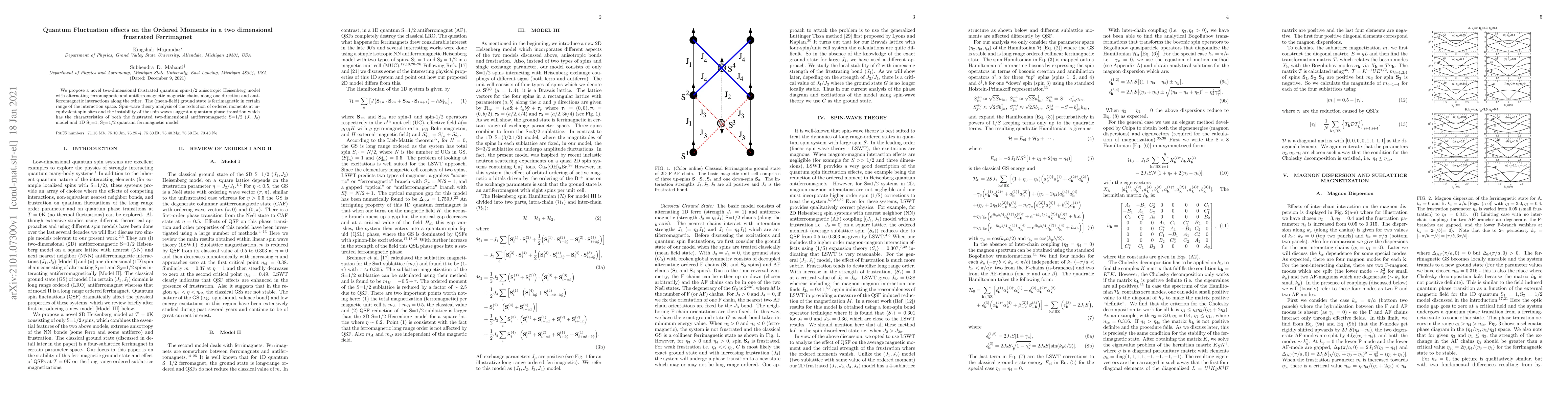 Thumbnail for Quantum fluctuation effects on the ordered Moments in a two dimensional
  frustrated ferrimagnet