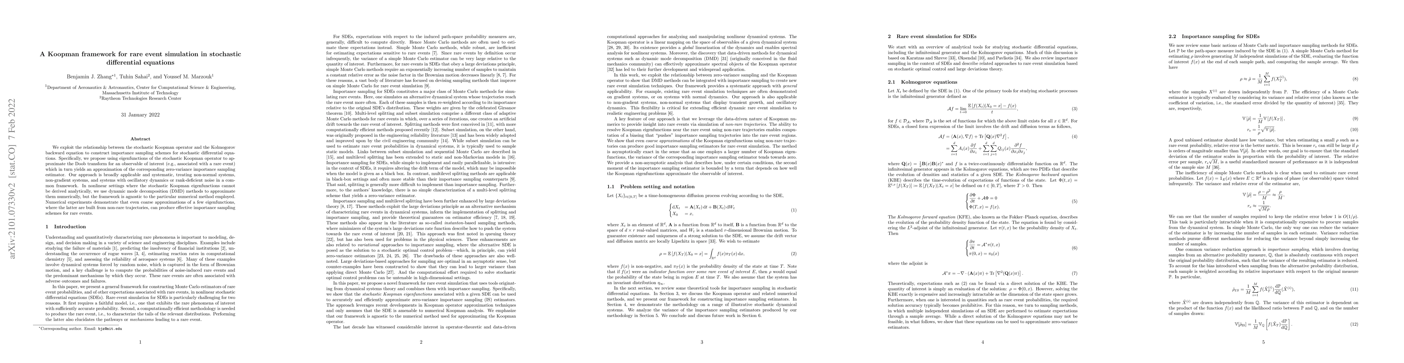 Thumbnail for A Koopman framework for rare event simulation in stochastic differential
  equations