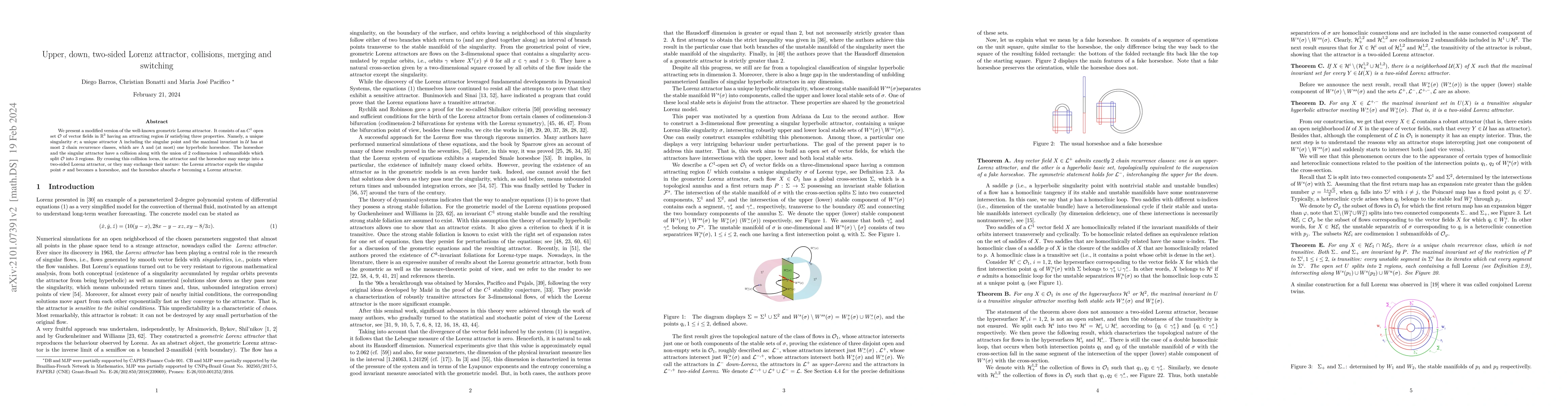 Thumbnail for Upper, down, two-sided Lorenz attractor, collisions, merging and
  switching