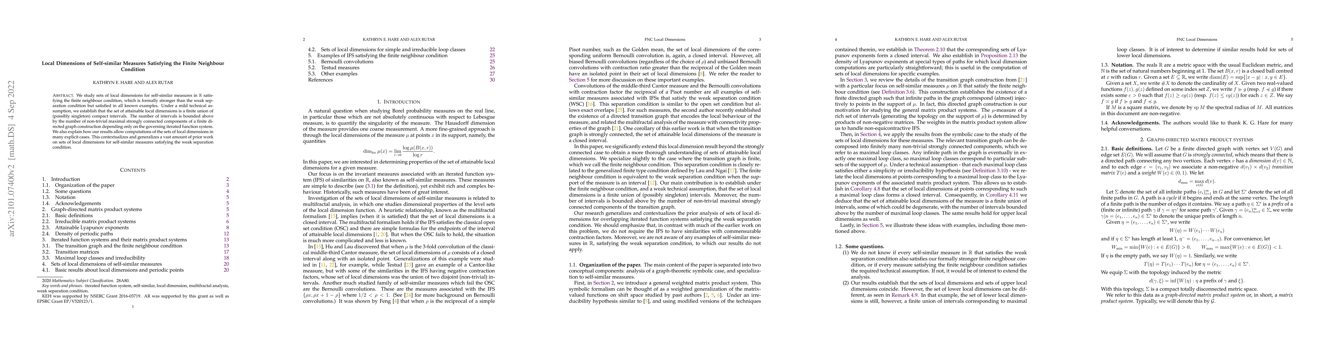 Thumbnail for Local Dimensions of Self-similar Measures Satisfying the Finite
  Neighbour Condition