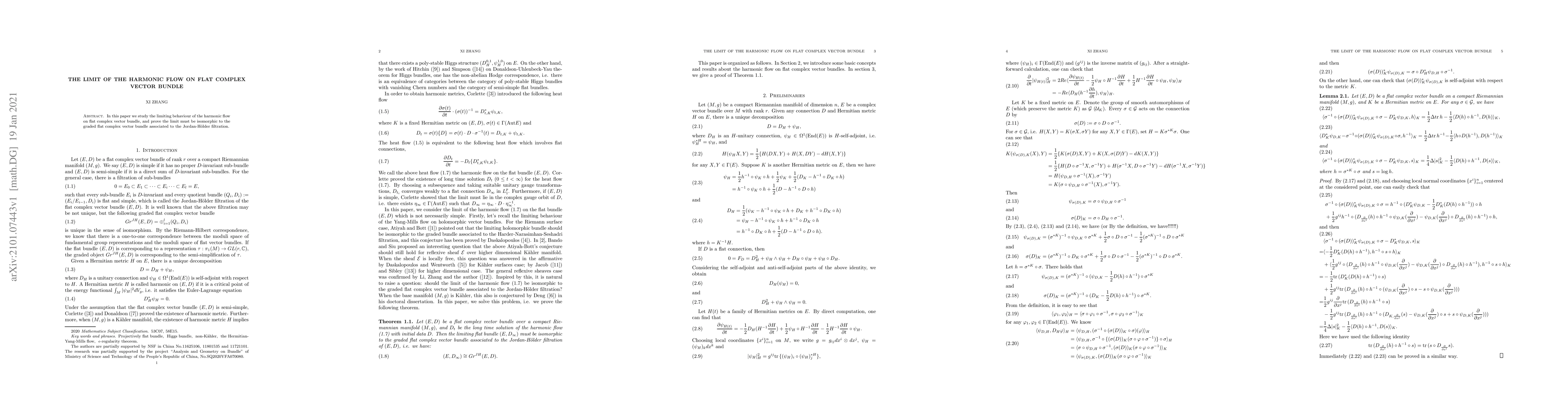 Thumbnail for The limit of the harmonic flow on flat complex vector bundle