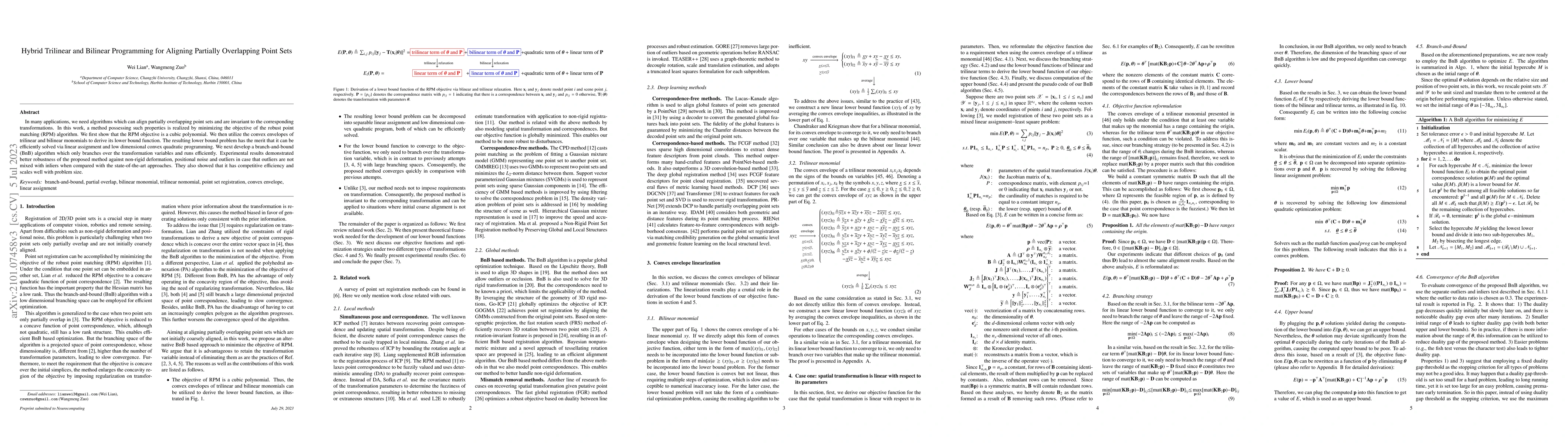 Thumbnail for Hybrid Trilinear and Bilinear Programming for Aligning Partially
  Overlapping Point Sets