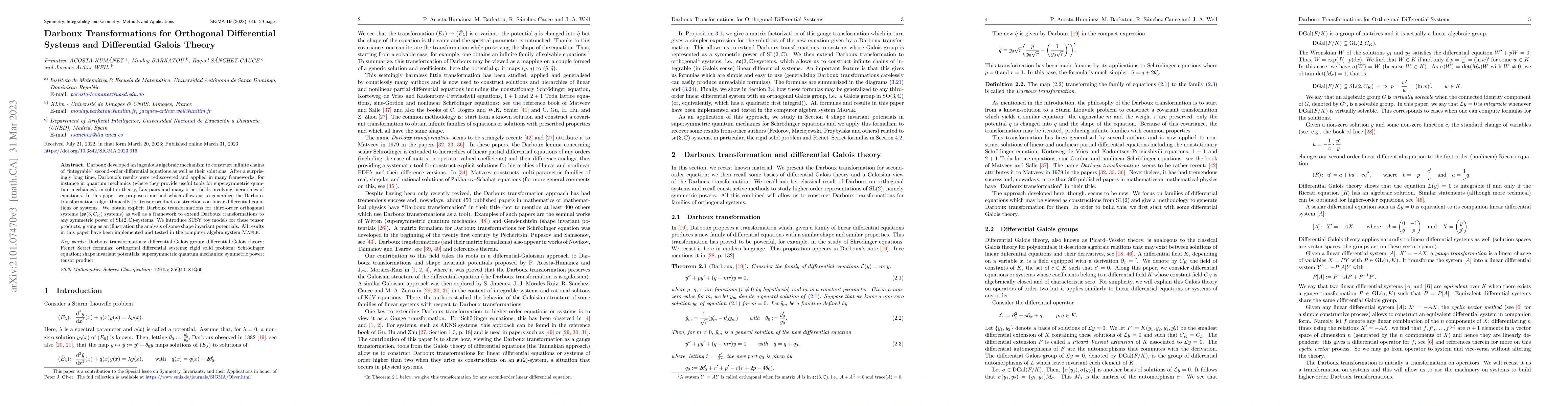 Thumbnail for Darboux Transformations for Orthogonal Differential Systems and
  Differential Galois Theory