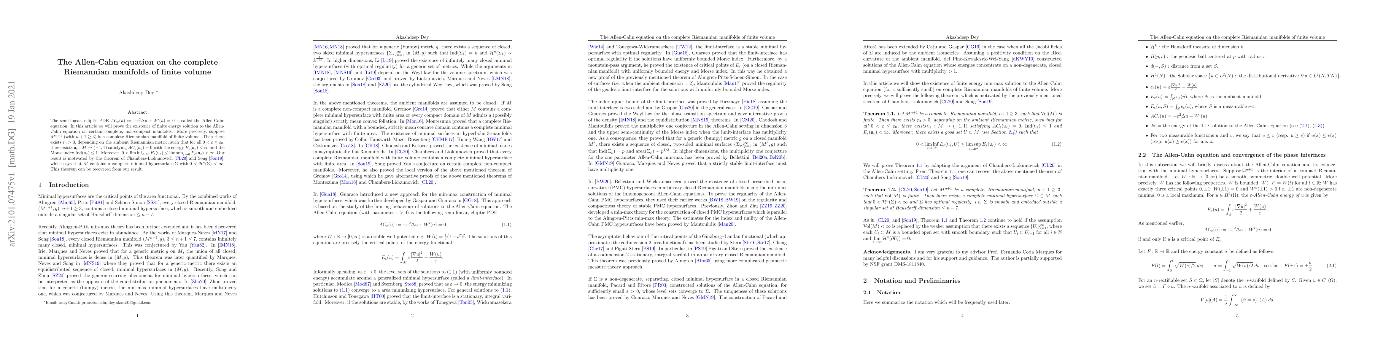 Thumbnail for The Allen-Cahn equation on the complete Riemannian manifolds of finite
  volume