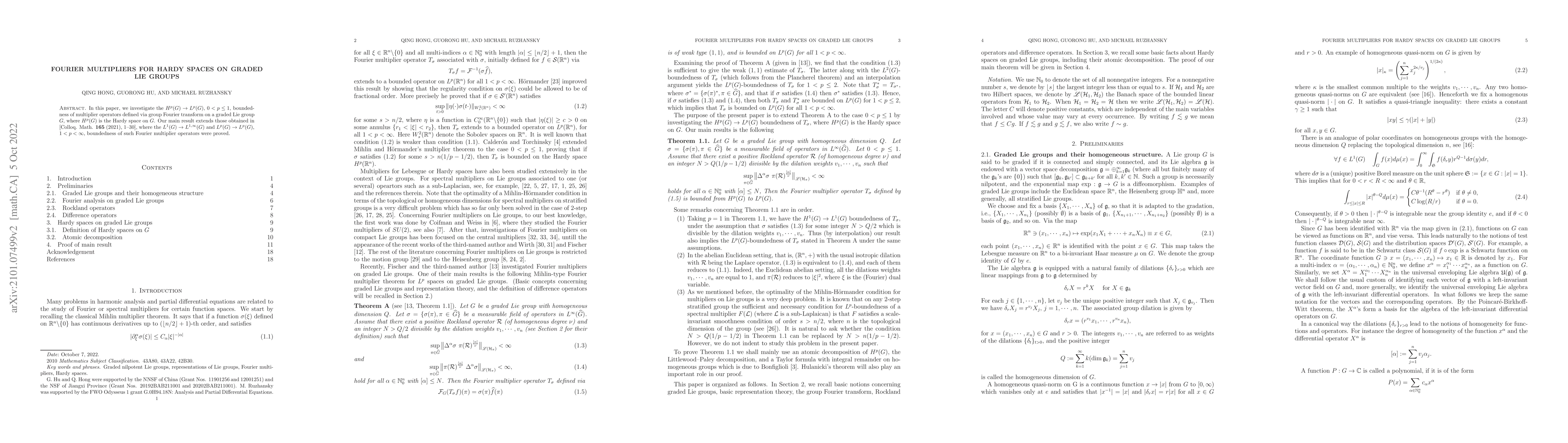 Thumbnail for Fourier multipliers for Hardy spaces on graded Lie groups