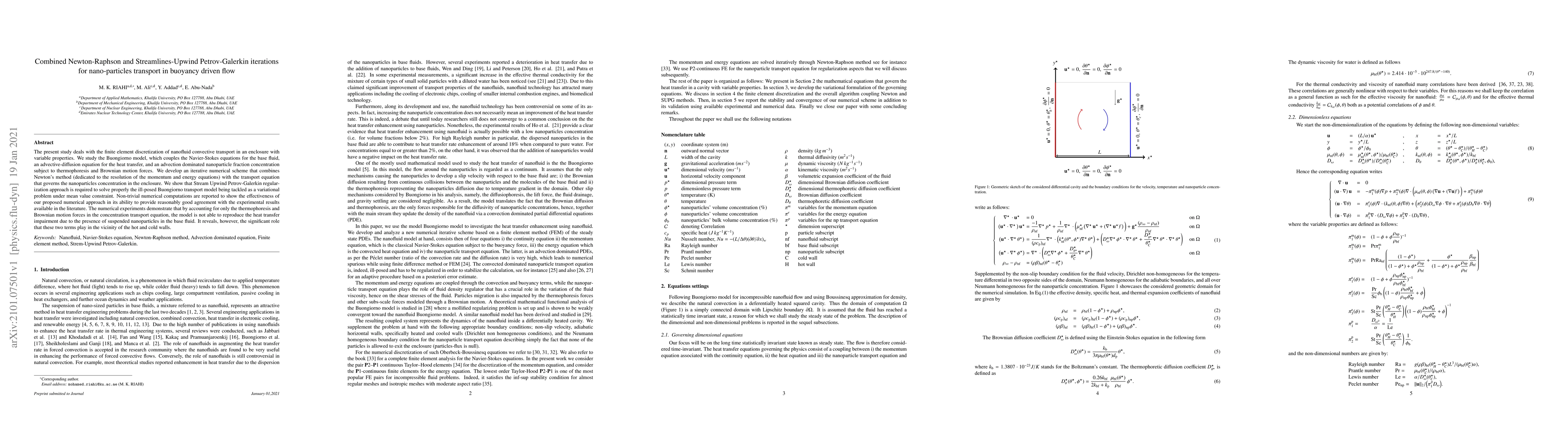 Thumbnail for Combined Newton-Raphson and Streamlines-Upwind Petrov-Galerkin
  iterations for nano-particles transport in buoyancy driven flow