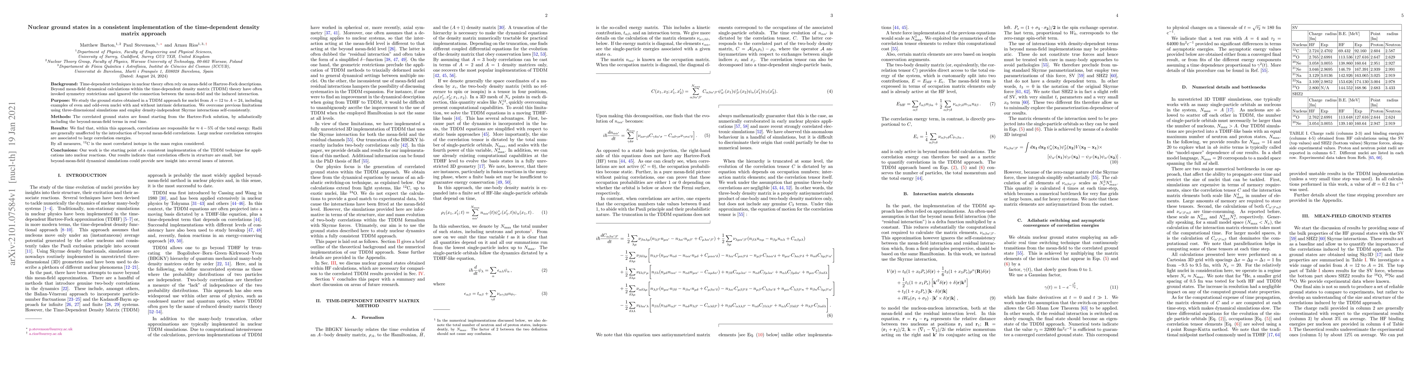 Thumbnail for Nuclear ground states in a consistent implementation of the
  time-dependent density matrix approach