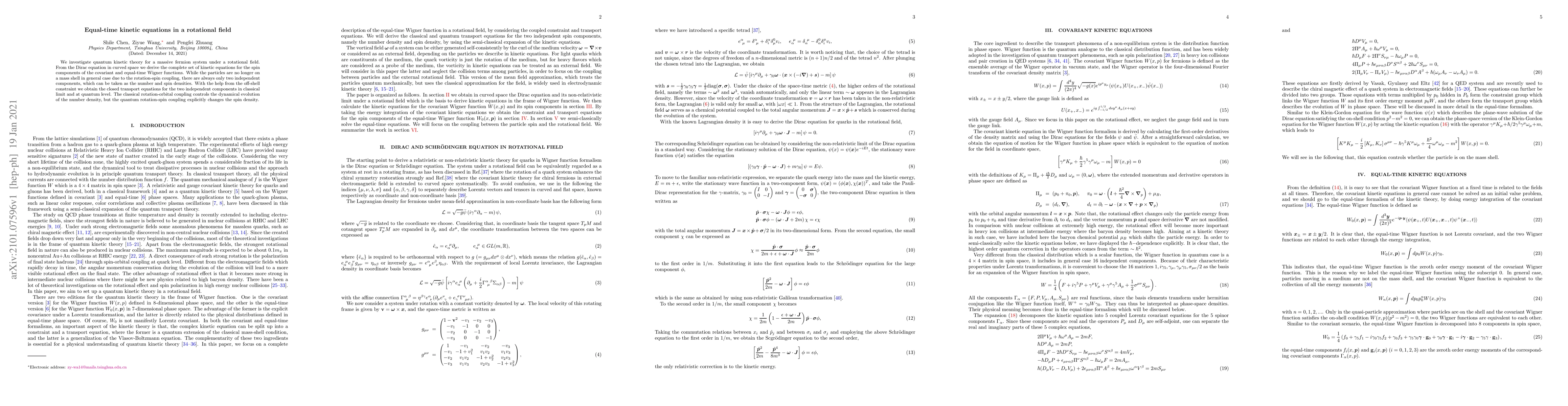 Thumbnail for Equal-time kinetic equations in a rotational field