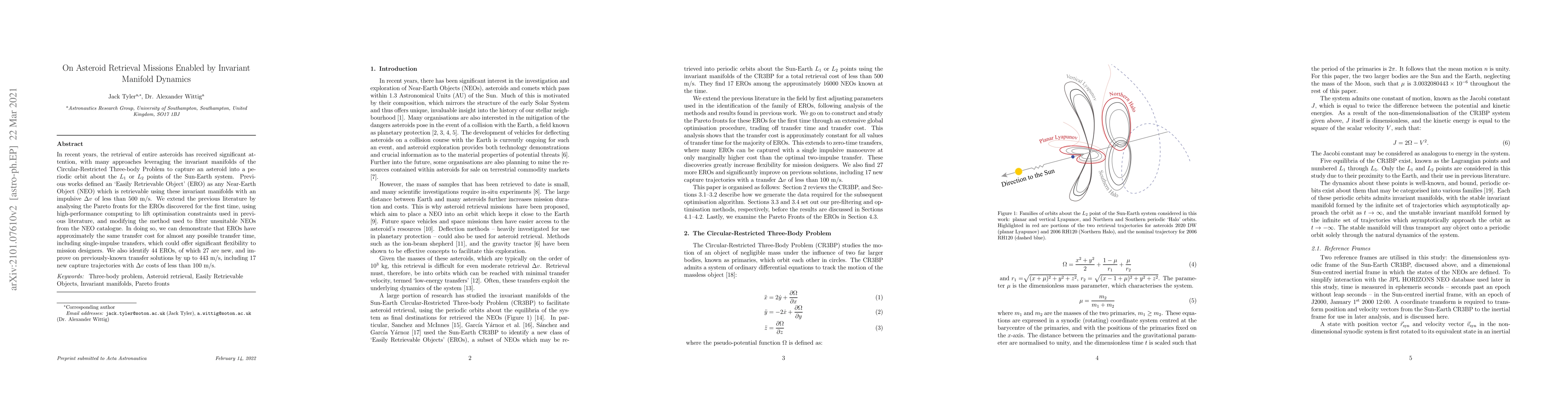 Thumbnail for On Asteroid Retrieval Missions Enabled by Invariant Manifold Dynamics