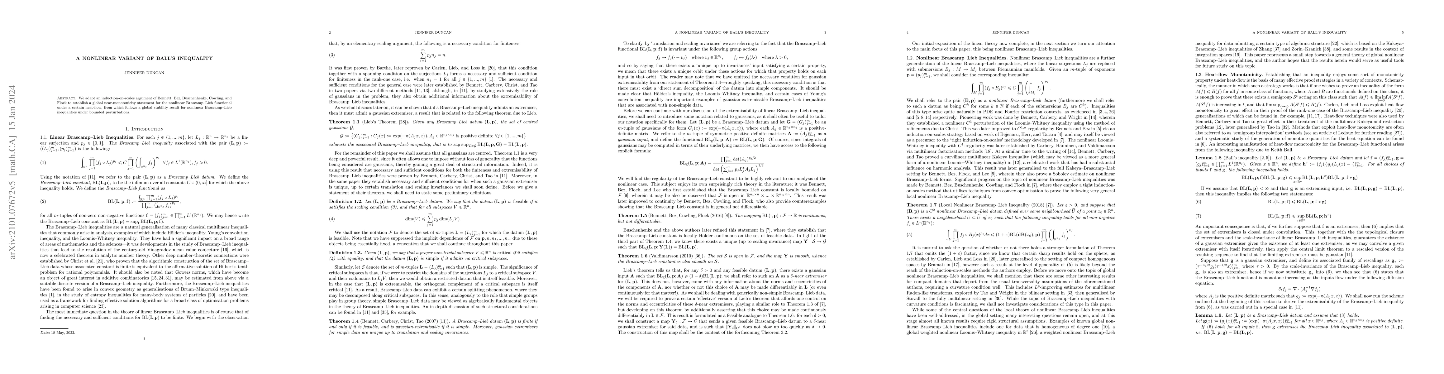 Thumbnail for A Nonlinear Variant of Ball's Inequality
