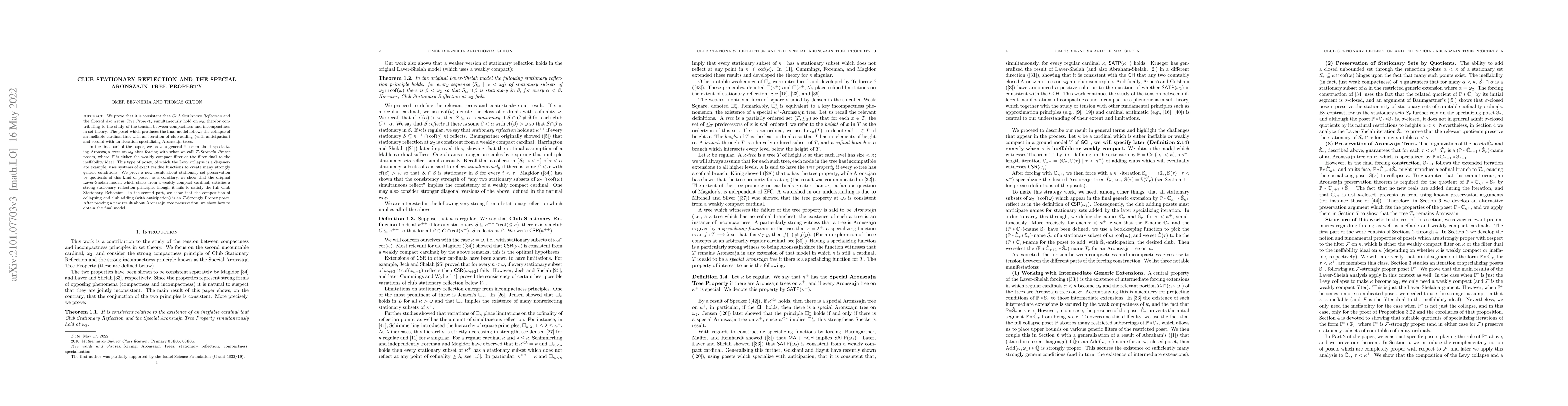 Thumbnail for Club Stationary Reflection and the Special Aronszajn Tree Property