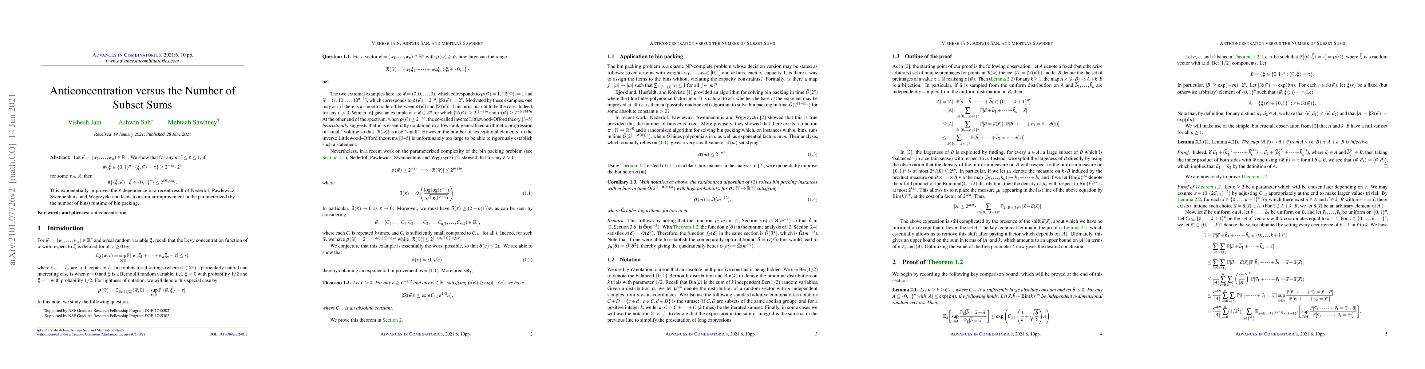 Thumbnail for Anticoncentration versus the number of subset sums