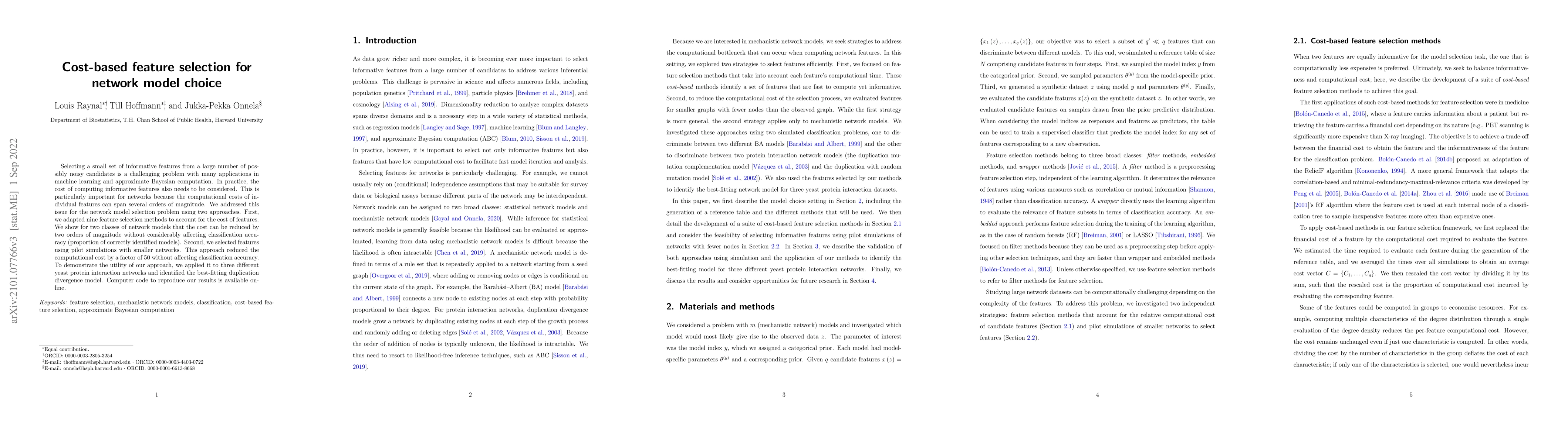 Thumbnail for Cost-based feature selection for network model choice
