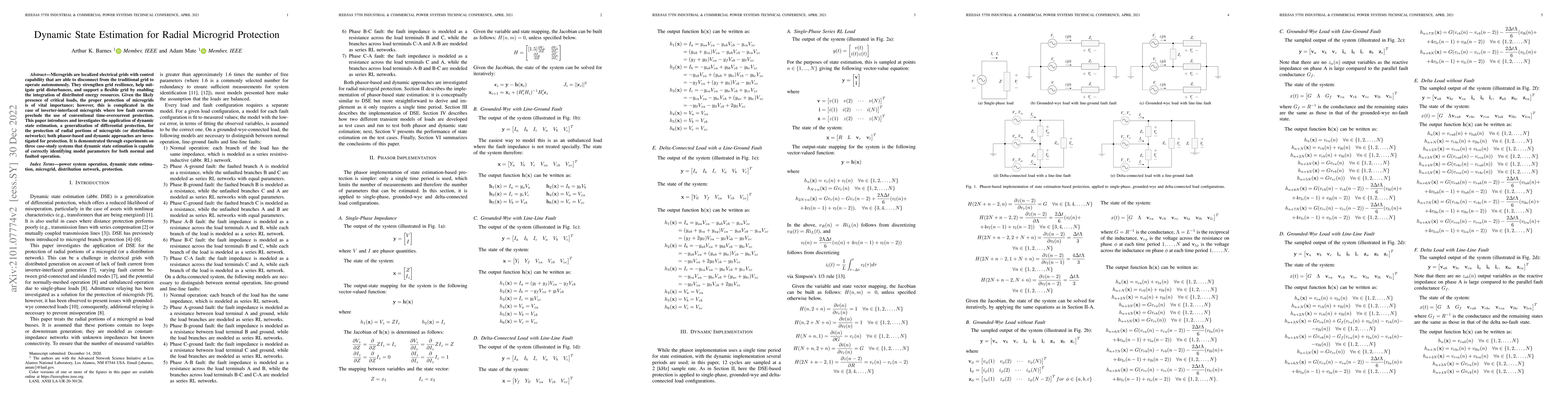 Thumbnail for Dynamic State Estimation for Radial Microgrid Protection