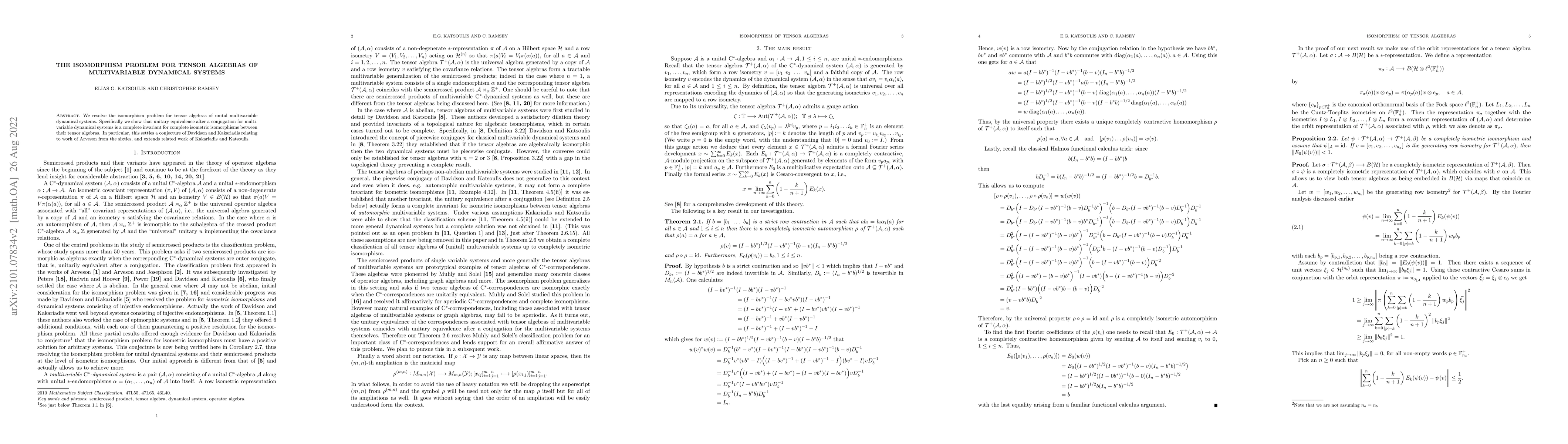 Thumbnail for The isomorphism problem for tensor algebras of multivariable dynamical
  systems