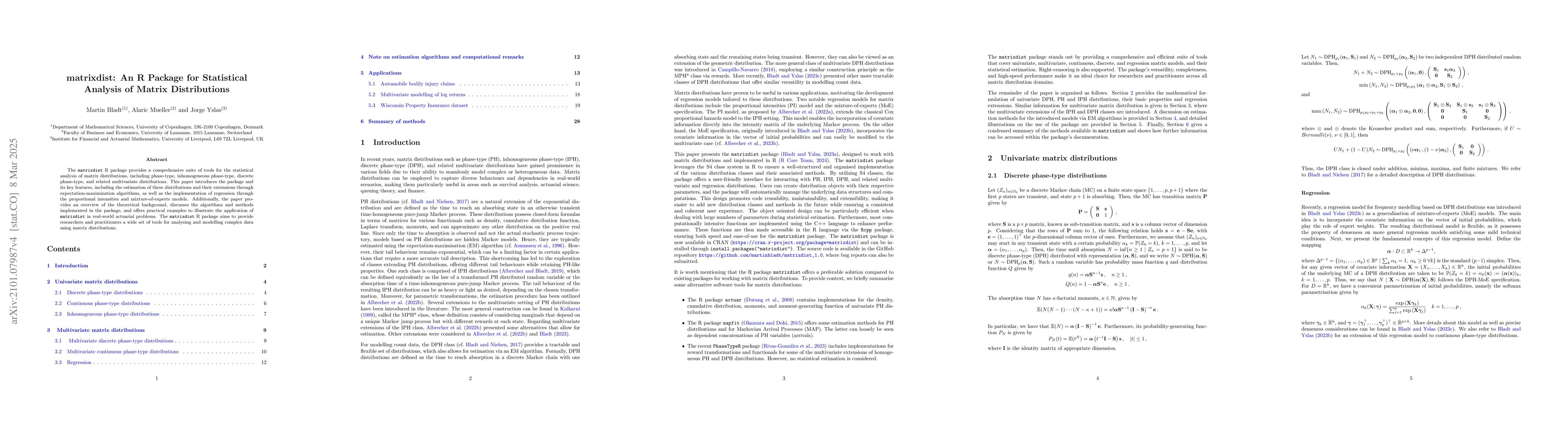 Thumbnail for matrixdist: An R Package for Statistical Analysis of Matrix
  Distributions