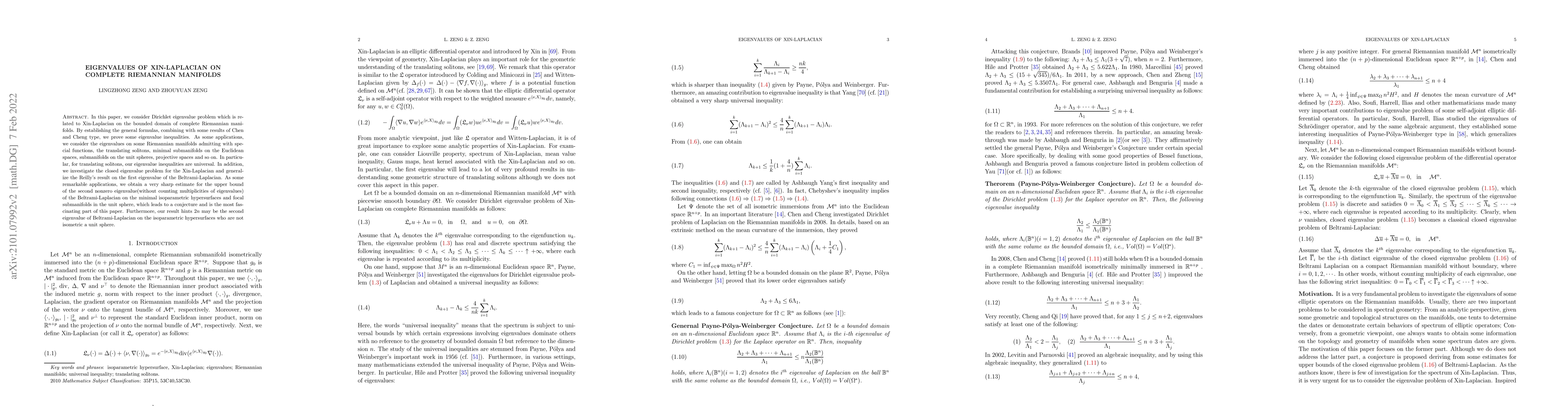 Thumbnail for Eigenvalues of Xin-Laplacian on Complete Riemannian manifolds