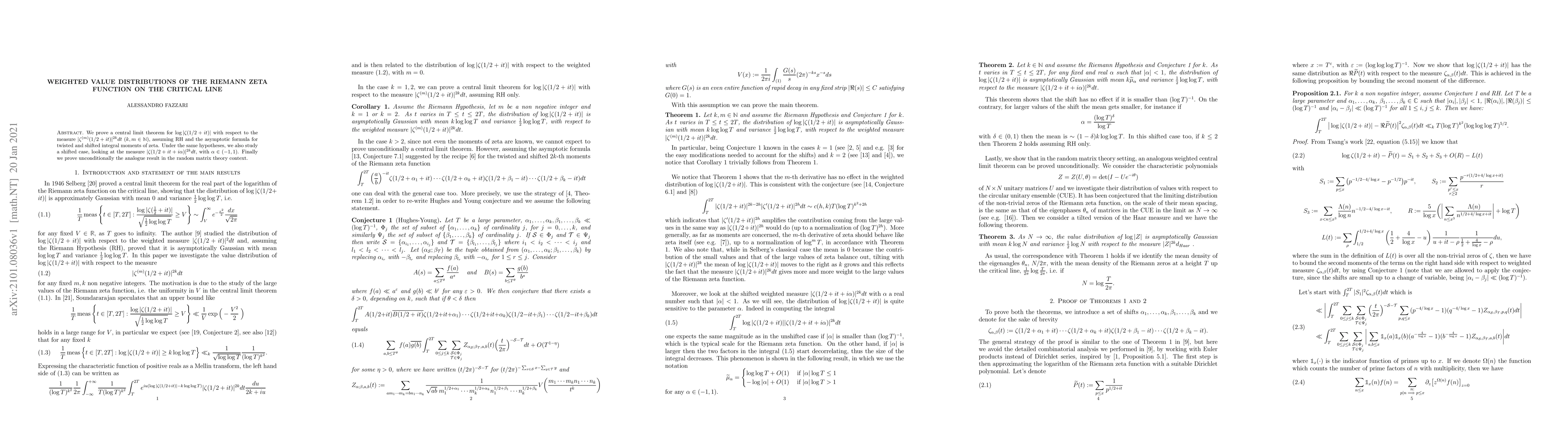 Thumbnail for Weighted value distributions of the Riemann zeta function on the
  critical line