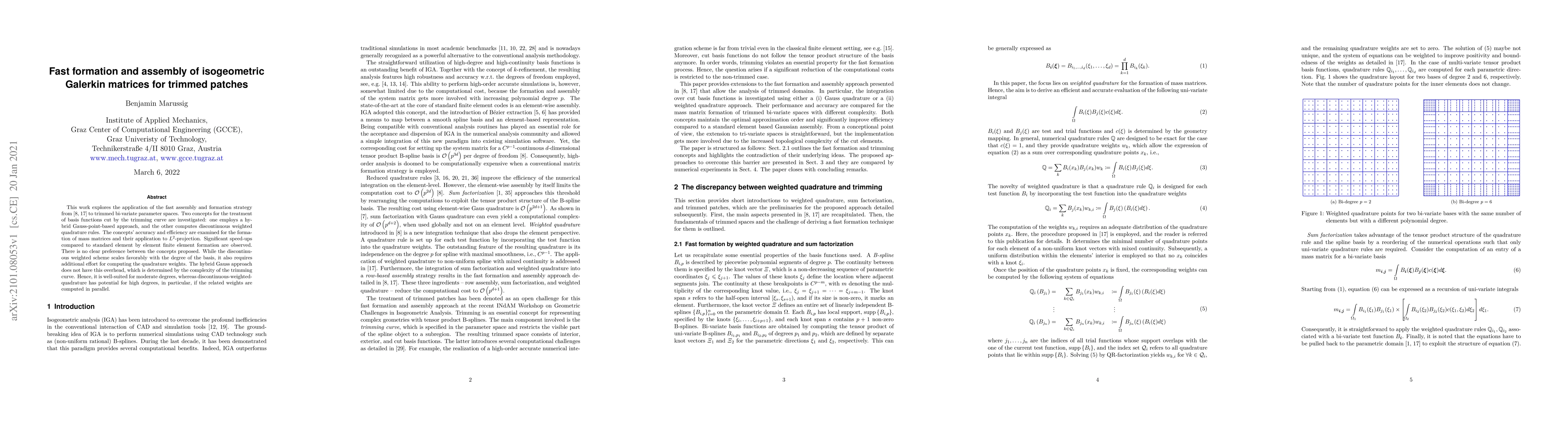 Thumbnail for Fast formation and assembly of isogeometric Galerkin matrices for
  trimmed patches
