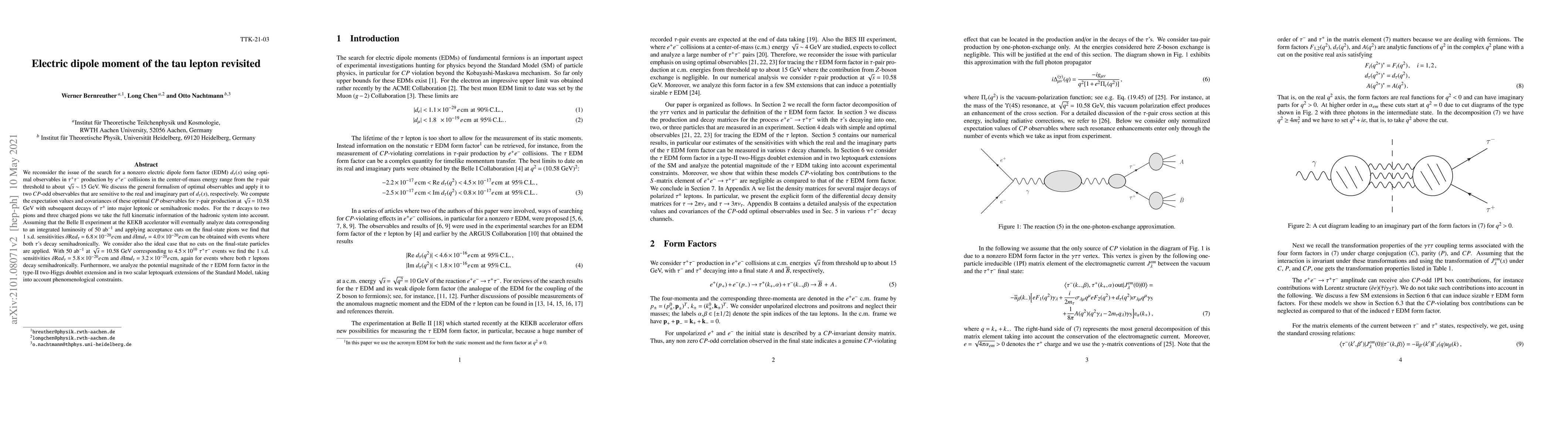 Thumbnail for The electric dipole moment of the tau lepton revisited