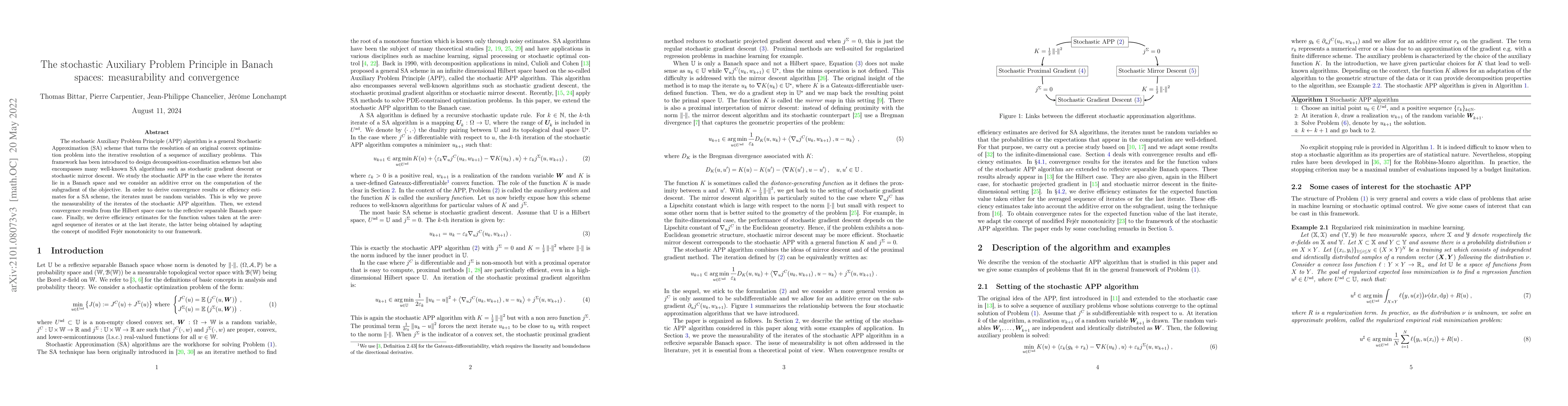 Thumbnail for The stochastic Auxiliary Problem Principle in Banach spaces:
  measurability and convergence