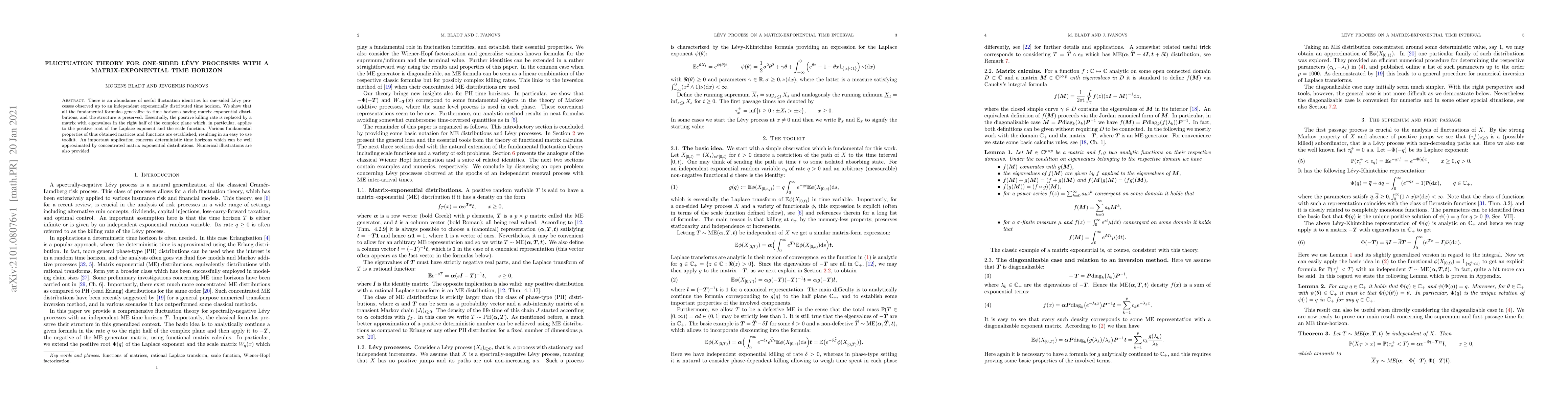 Thumbnail for Fluctuation theory for one-sided L\'evy processes with a
  matrix-exponential time horizon