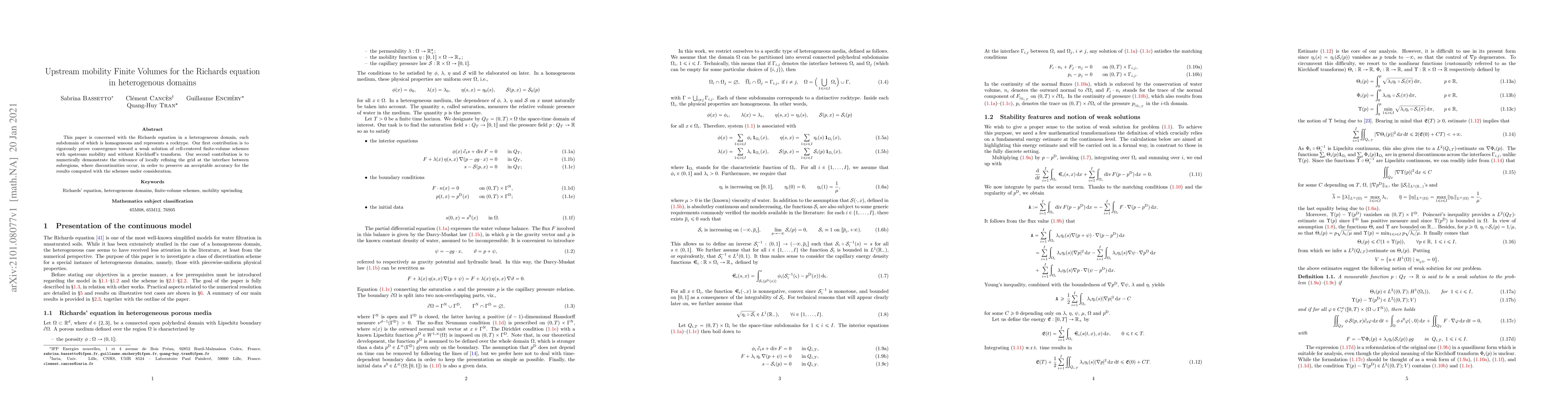 Thumbnail for Upstream mobility Finite Volumes for the Richards equation in
  heterogenous domains
