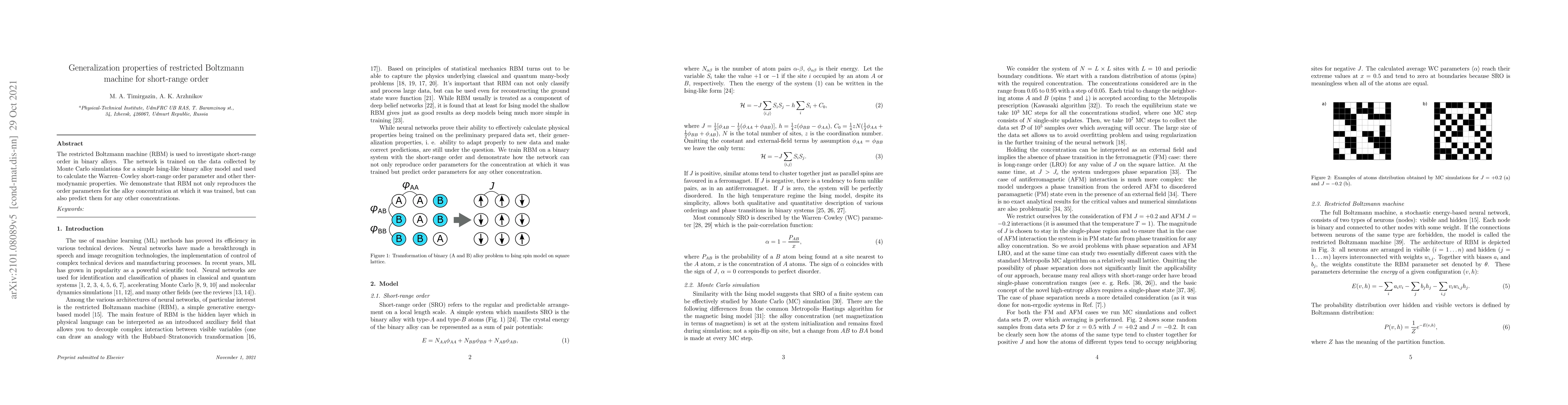 Thumbnail for Generalization properties of restricted Boltzmann machine for
  short-range order