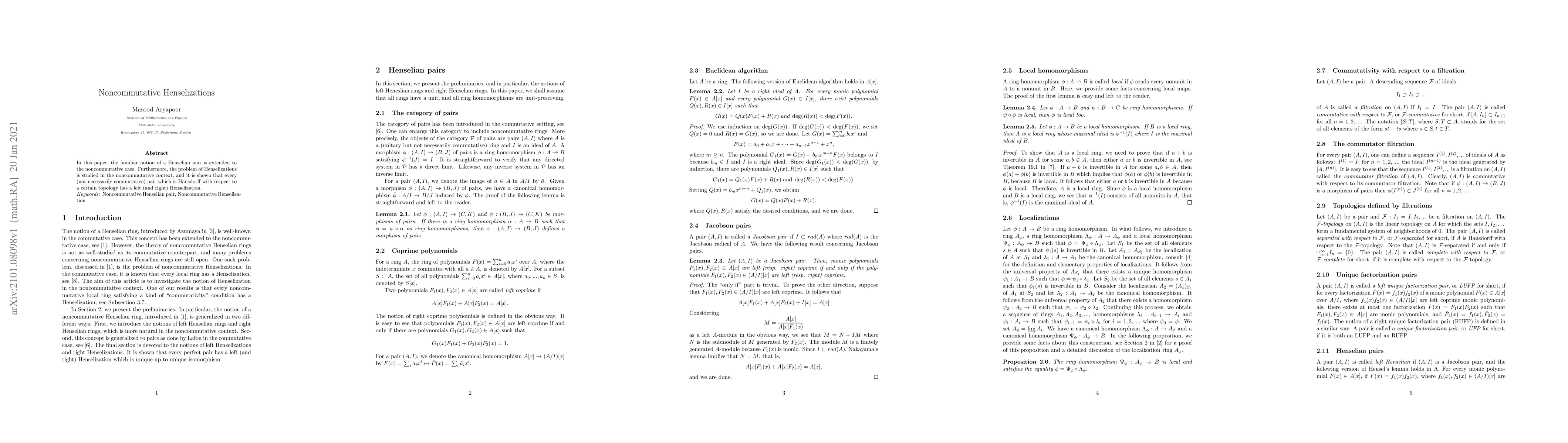 Thumbnail for Noncommutative Henselizations
