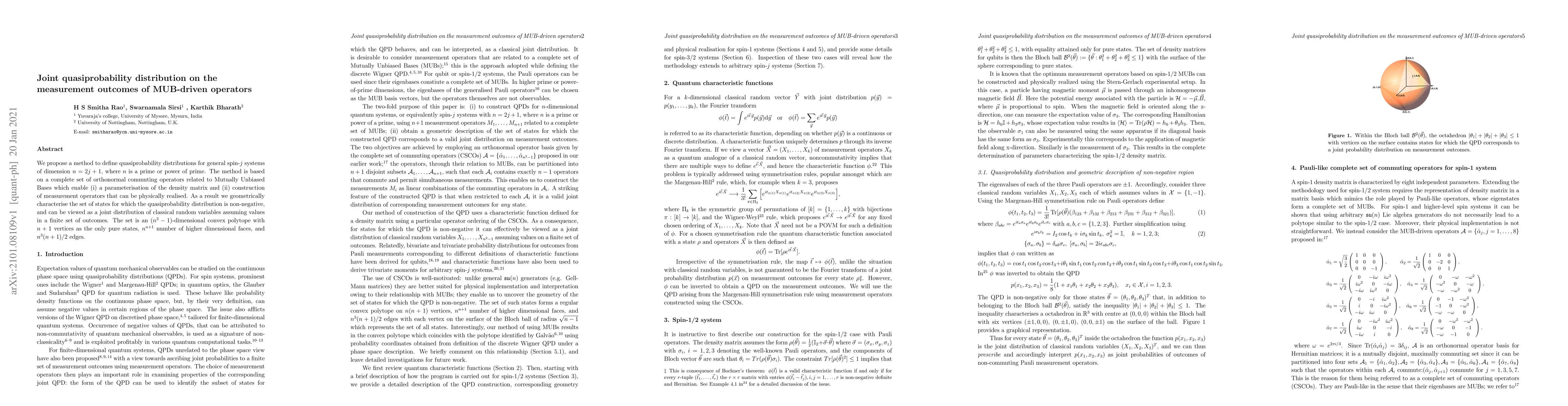 Thumbnail for Joint quasiprobability distribution on the measurement outcomes of
  MUB-driven operators