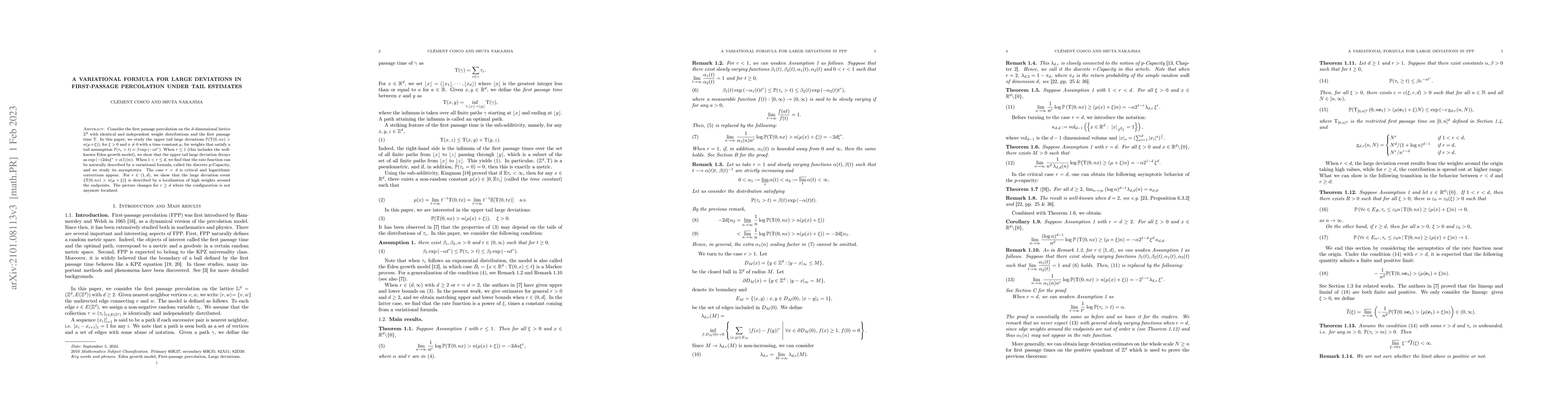 Thumbnail for A variational formula for large deviations in First-passage percolation
  under tail estimates