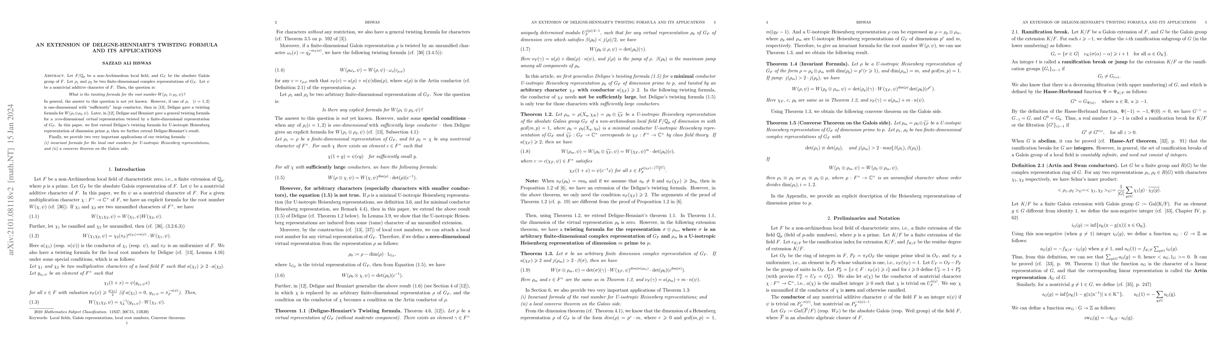 Thumbnail for An extension of Deligne-Henniart's twisting formula and its applications