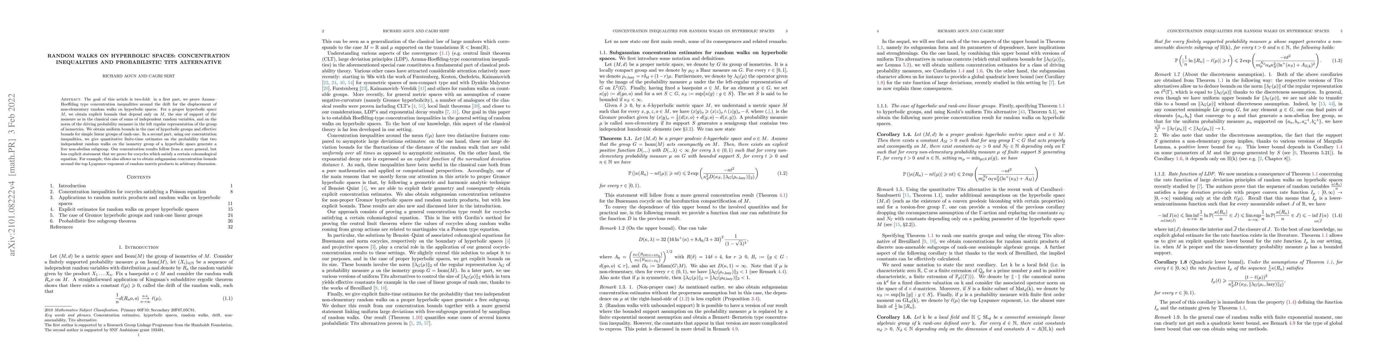Thumbnail for Random walks on hyperbolic spaces: Concentration inequalities and
  probabilistic Tits alternative