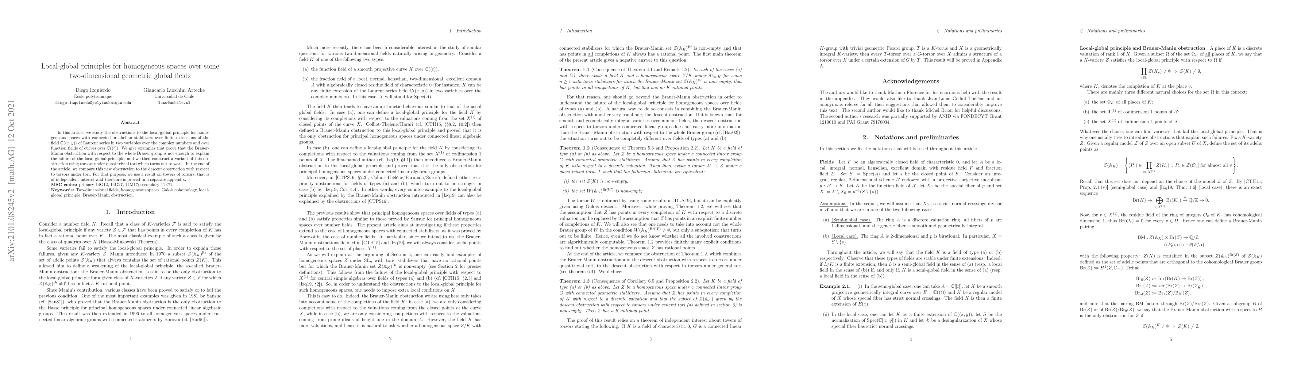Thumbnail for Local-global principles for homogeneous spaces over some two-dimensional
  geometric global fields