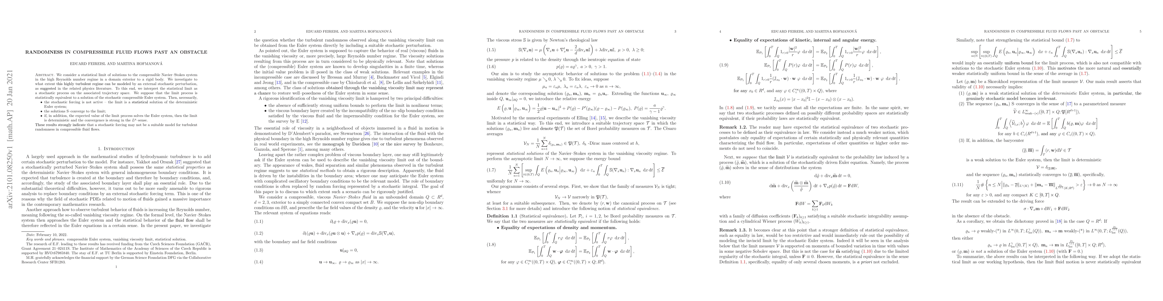 Thumbnail for Randomness in compressible fluid flows past an obstacle