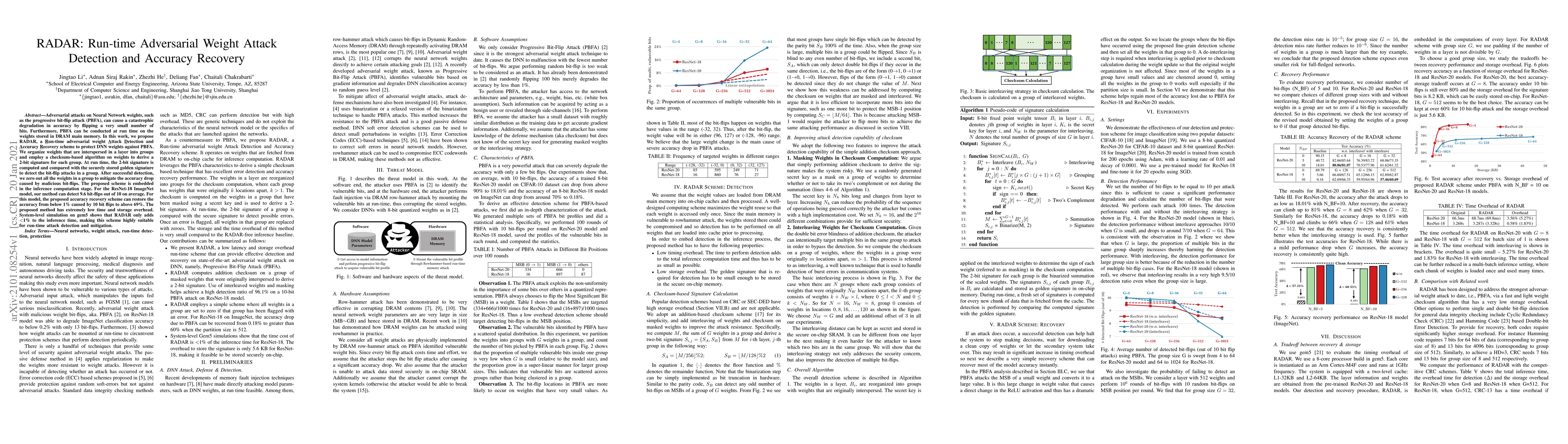 Thumbnail for RADAR: Run-time Adversarial Weight Attack Detection and Accuracy
  Recovery