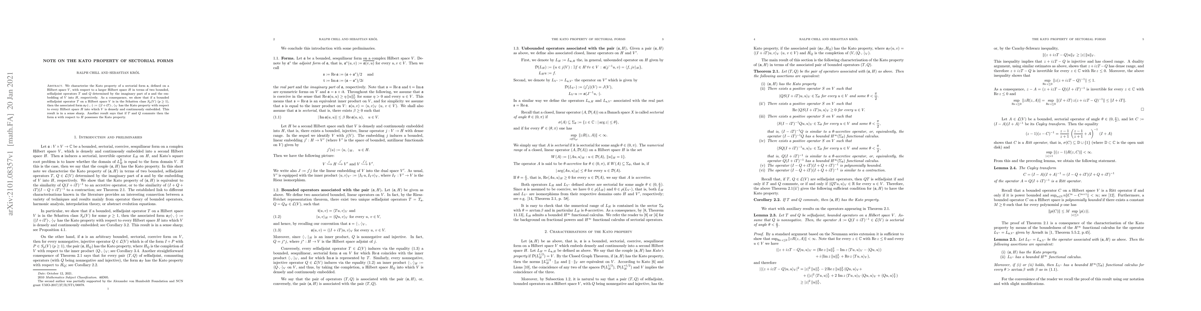 Thumbnail for Note on the Kato property of sectorial forms