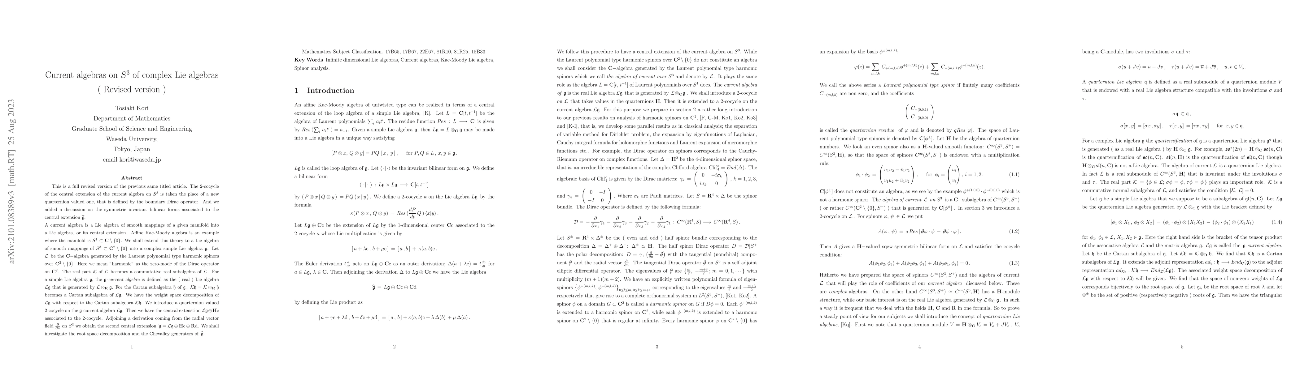 Thumbnail for Current algebras on S^3 of complex Lie algebras