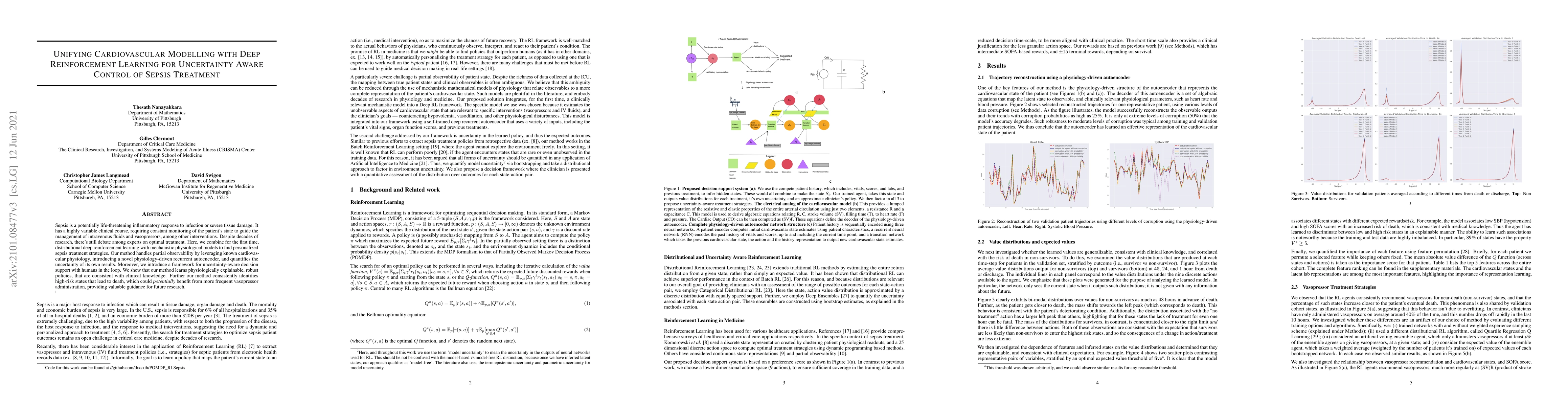 Thumbnail for Unifying Cardiovascular Modelling with Deep Reinforcement Learning for
  Uncertainty Aware Control of Sepsis Treatment