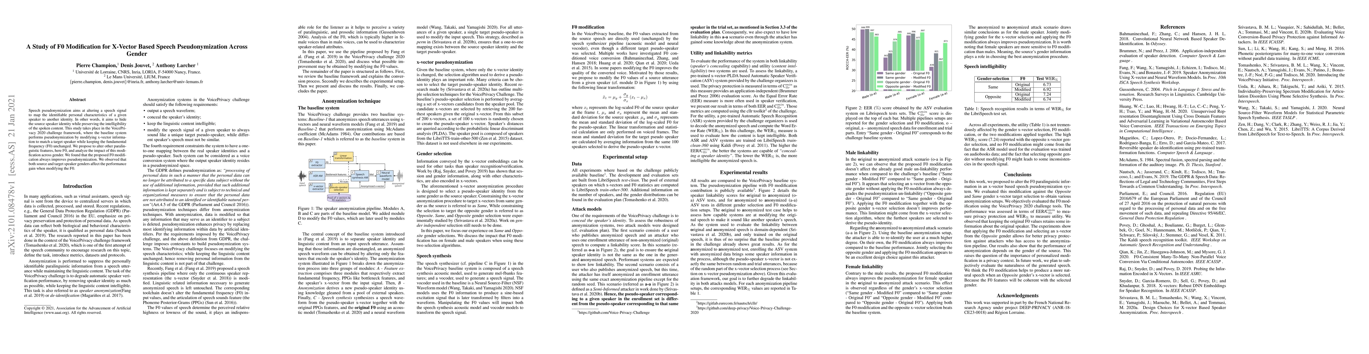 Thumbnail for A Study of F0 Modification for X-Vector Based Speech Pseudonymization
  Across Gender