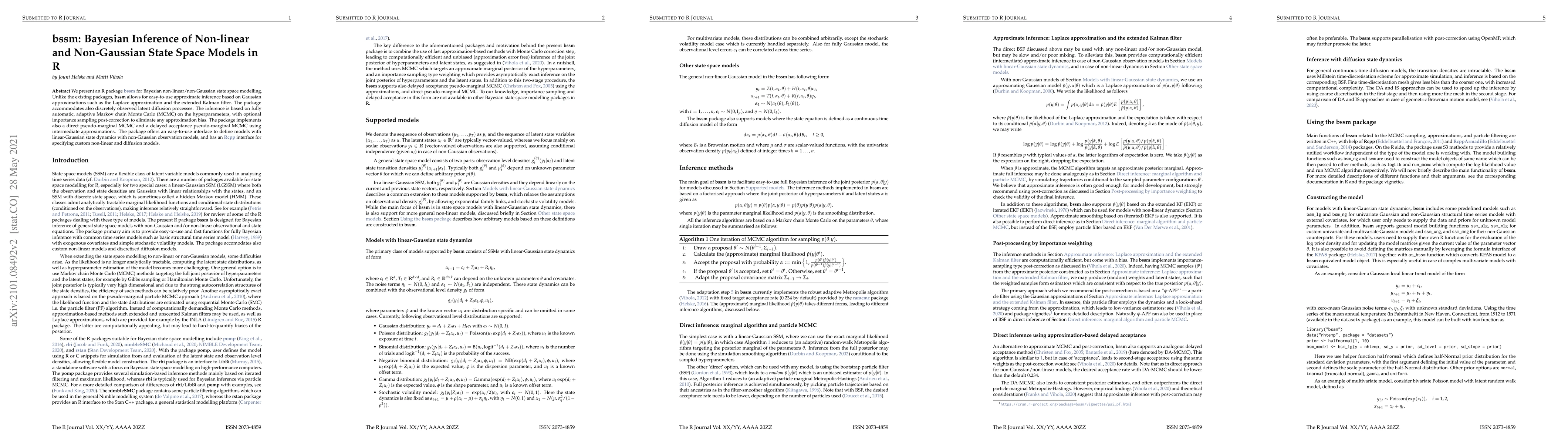Thumbnail for bssm: Bayesian Inference of Non-linear and Non-Gaussian State Space
  Models in R